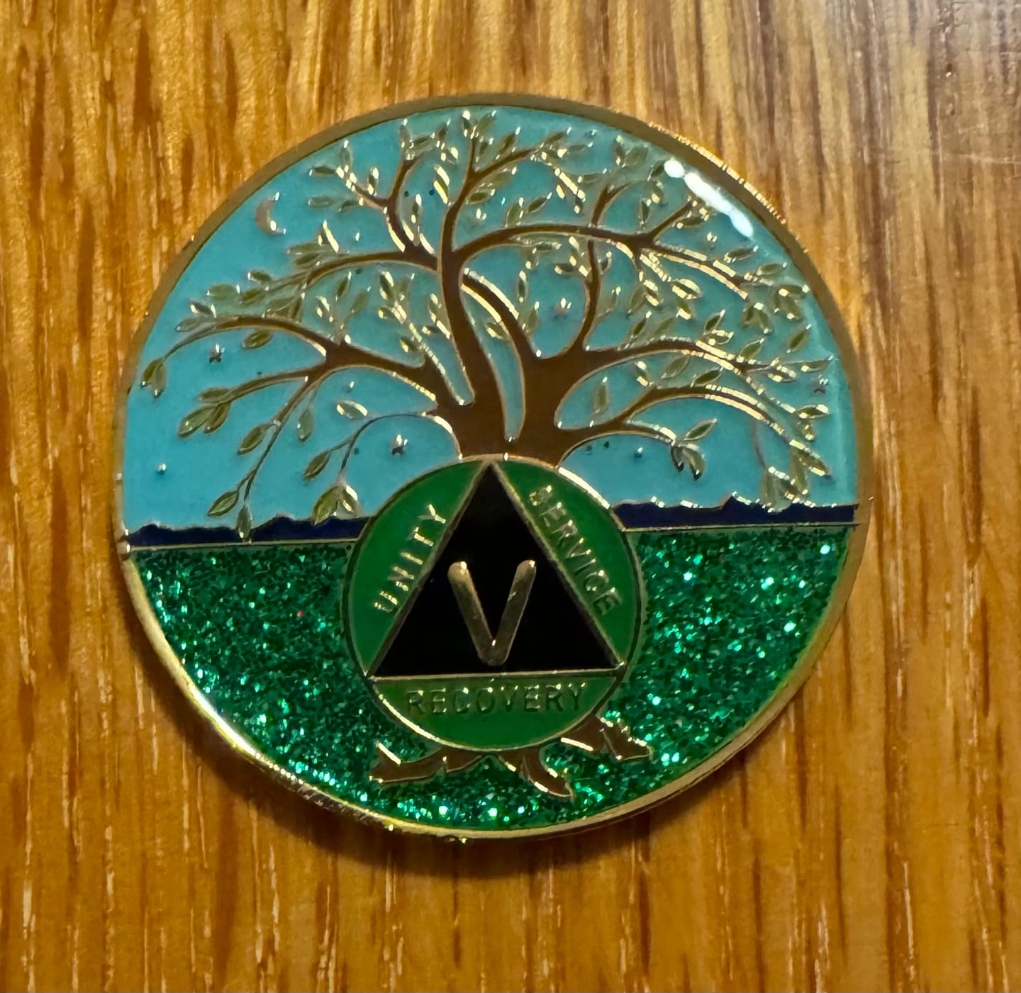 Customer photo review of 1 to 60 Year Tree of Life Specialty AA Recovery Medallion - Tri-Plated Chip/Coin