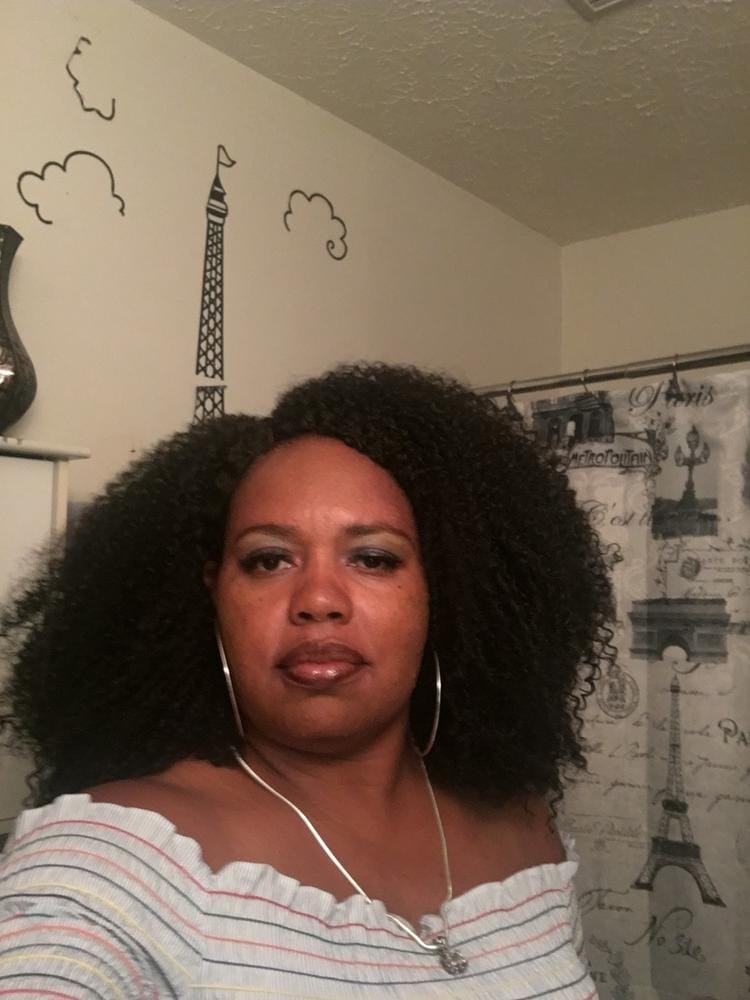 Customer photo review of Sensationnel Empress Curls Kinks & CO Textured Synthetic Lace Front Wig GAME CHANGER