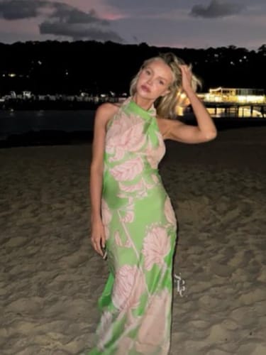 Customer photo review of Josefine Floral Print Halter Cowl Neck Backless Tie-up Maxi Dress