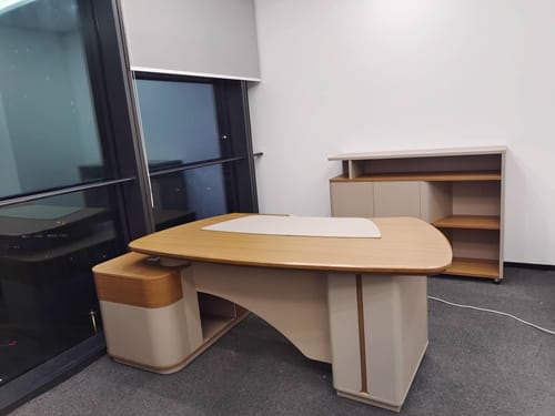 Customer photo review of L Shaped Desk with Storage Drawers Wood Executive Desk