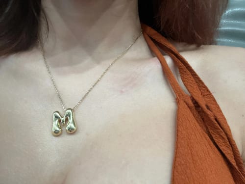 Customer photo review of Chunky Alphabet Necklace '18k Gold Plated'
