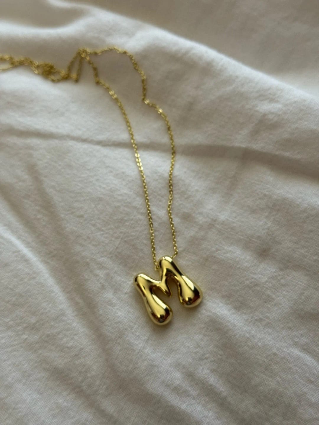 Customer photo review of Chunky Alphabet Necklace '18k Gold Plated'