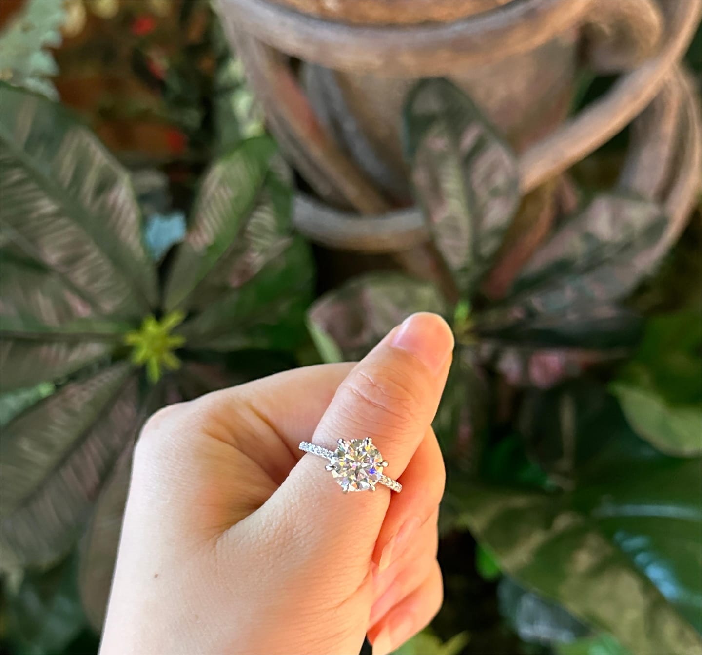 Customer photo review of S925 Moissanite 2.0~4.0 Carat 6 Prong Round Cut Engagement Ring