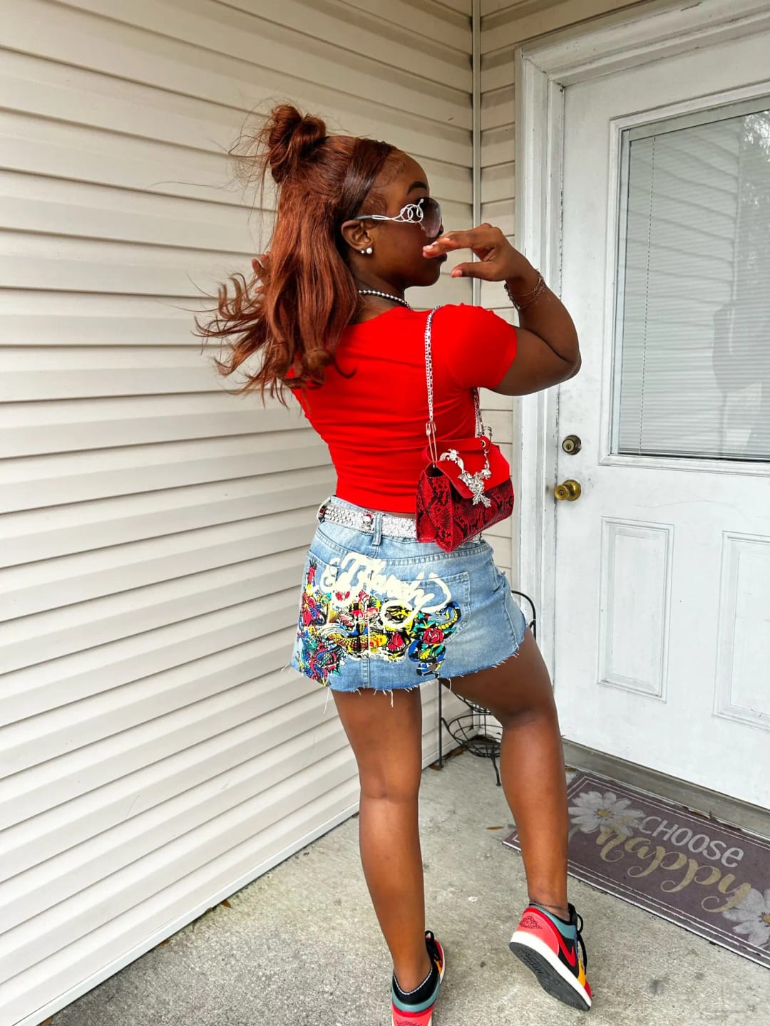 Customer photo review of Printed Denim Skirt