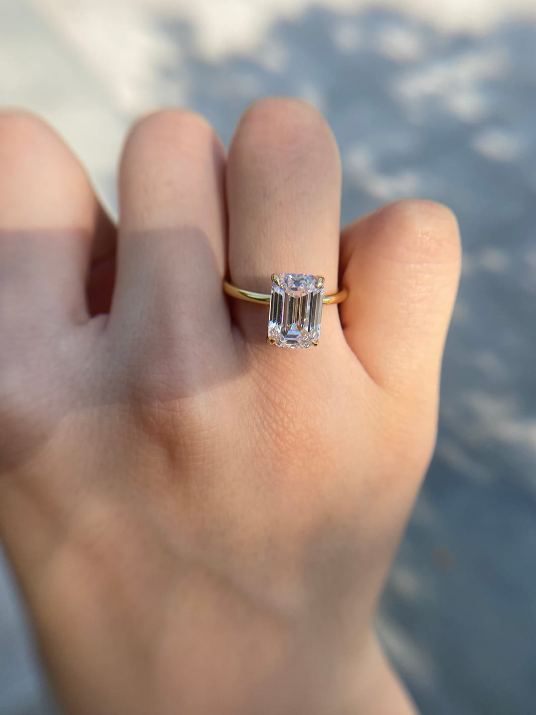 Customer photo review of S925 Classic 3.5Ct/5.0Ct Emerald Cut Solitaire Engagement Ring Stackable Ring For Everyday Wear