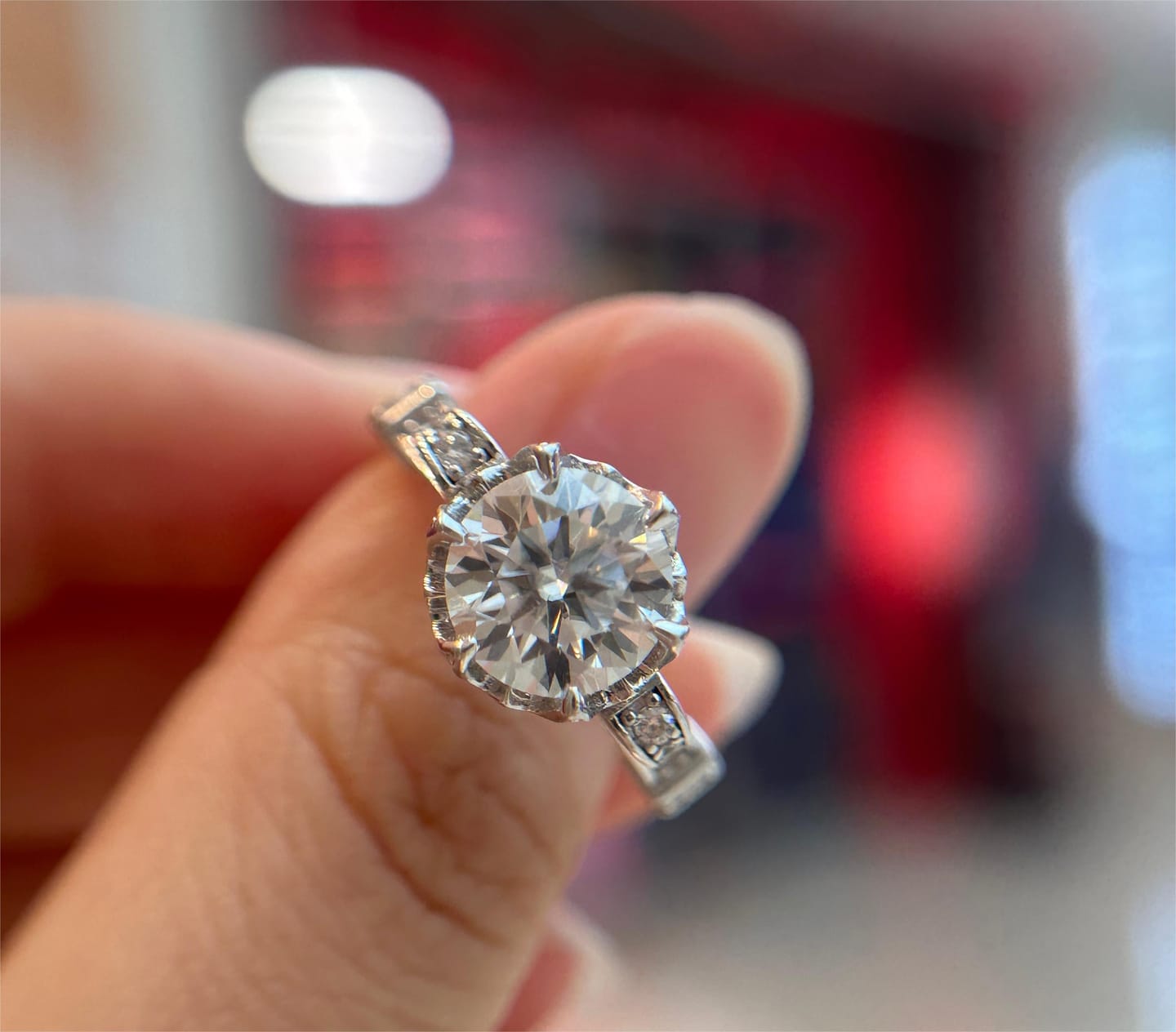 Customer photo review of S925 Moissanite 1.0~2.0 Carat Engagement Ring Promise Ring For Women
