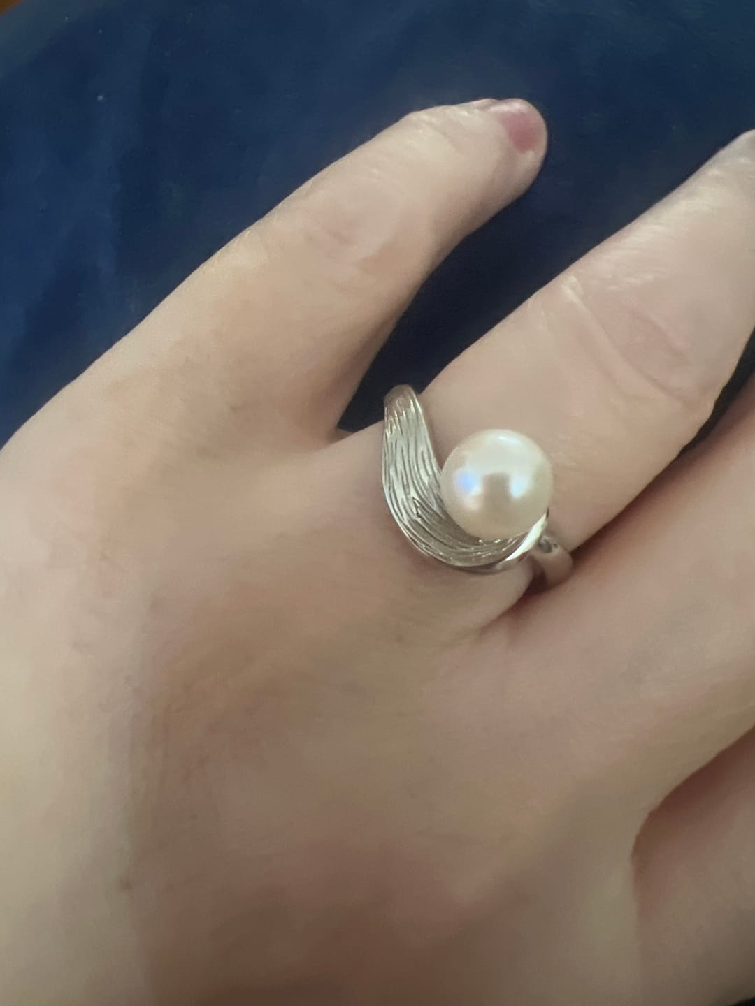 Customer photo review of Ocean Wave Ring with White Freshwater Pearl