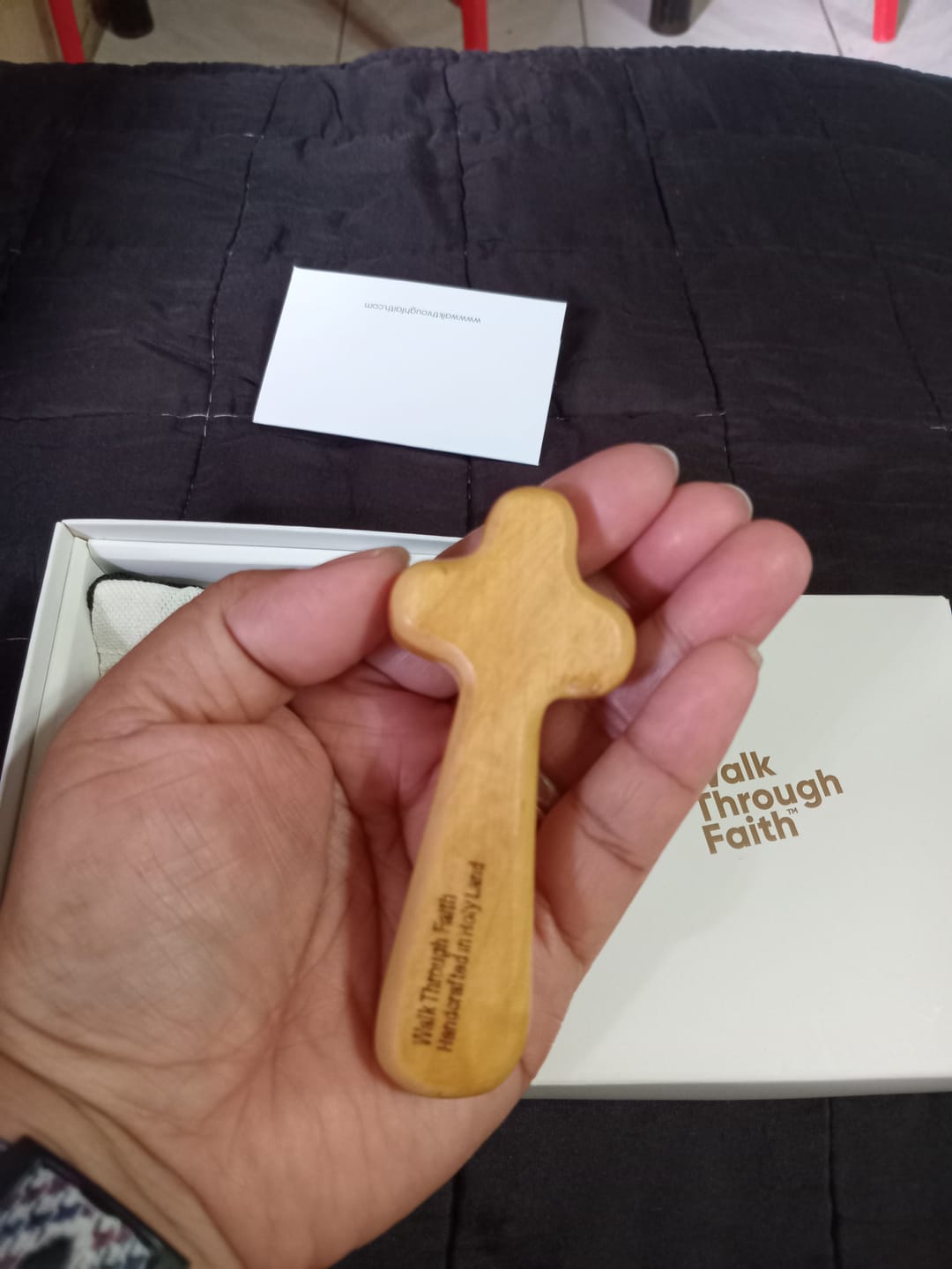 Customer photo review of Holy Land Olive Wood Comfort Cross