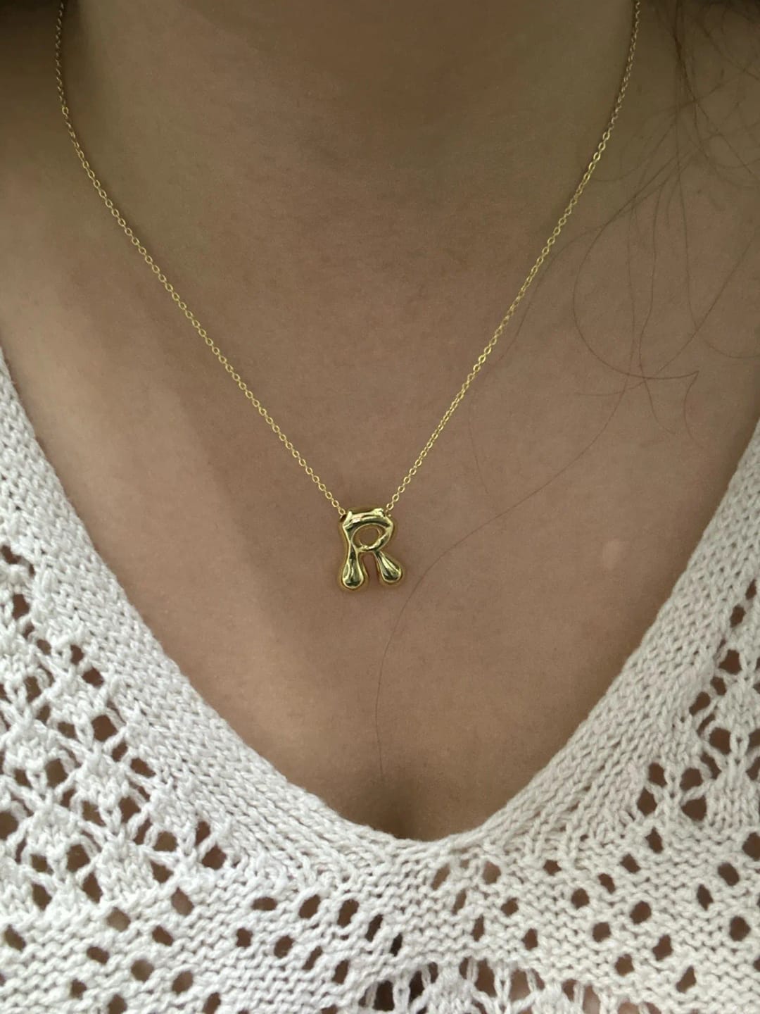 Customer photo review of Chunky Alphabet Necklace '18k Gold Plated'