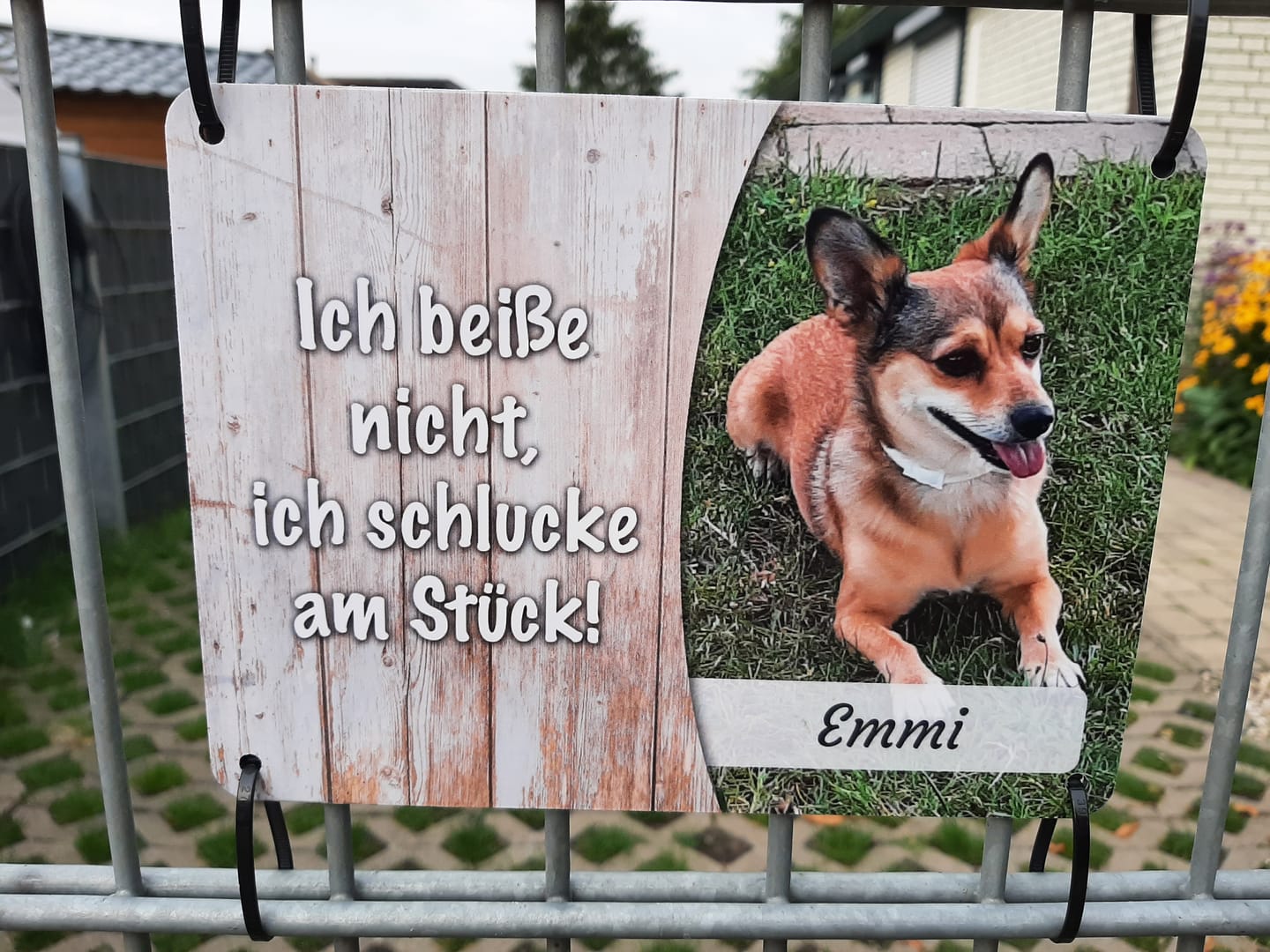 Customer photo review of Hunde-Türschild personalisiert mit Foto & Text (UV- und wetterfest)