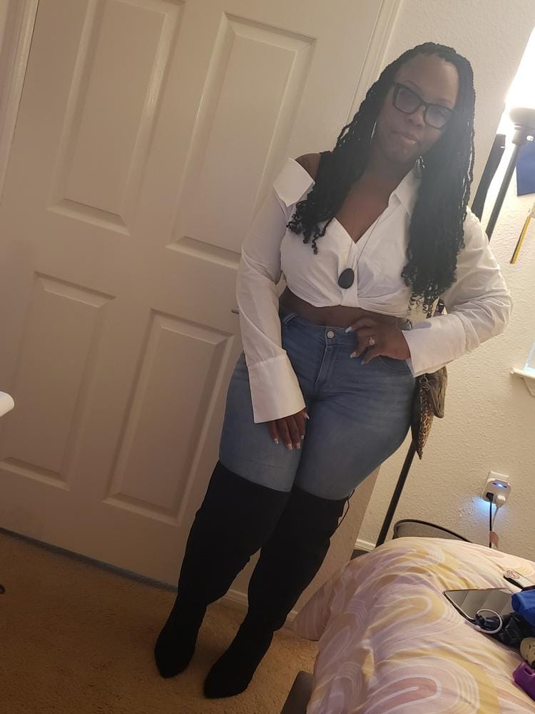 Customer photo review of Outre X-Pression Twisted Up Crochet Braid - 3X SPRINGY AFRO TWIST 24"