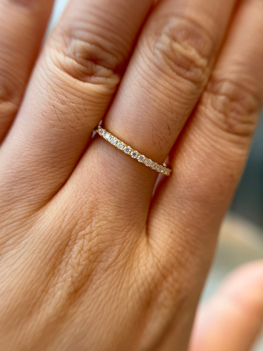 Customer photo review of S925 Moissanite 0.5 CT Round Cut Half Eternity Thin Women's Wedding Band Stackable Ring