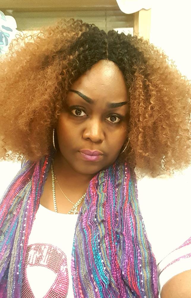 Customer photo review of Sensationnel Empress Curls Kinks & CO Textured Synthetic Lace Front Wig GAME CHANGER