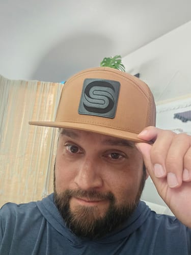 Customer photo review of Flat Bill Seven-Panel Leather Patch Hat - Richardson 168