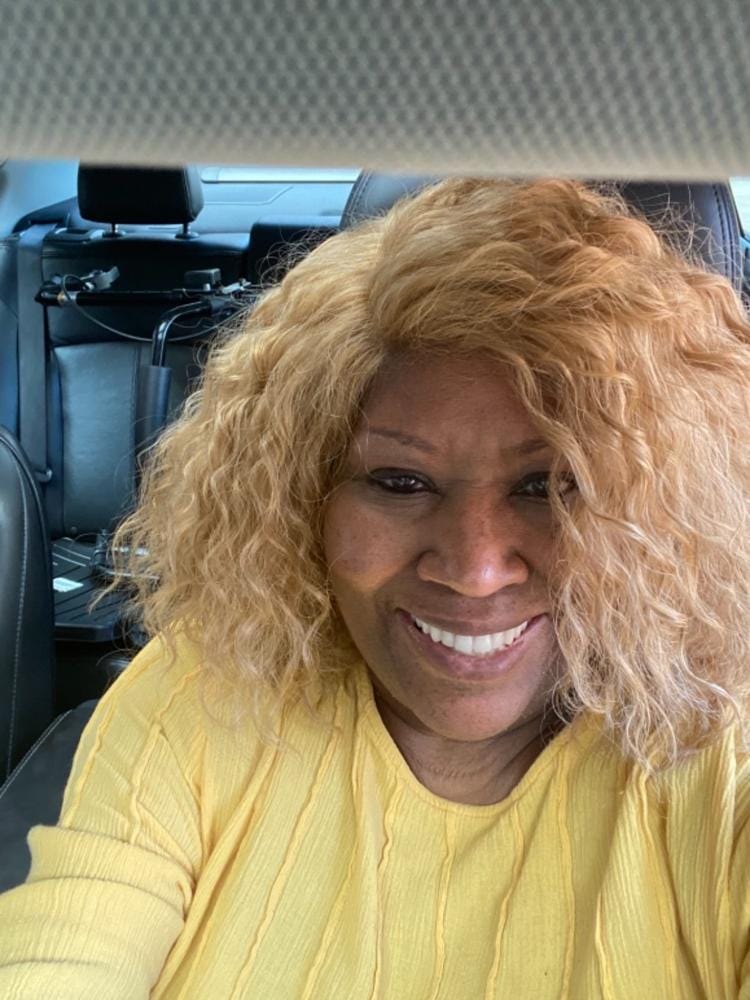 Customer photo review of Outre Synthetic Pre-Plucked HD Transparent Lace Front Wig- GRETA