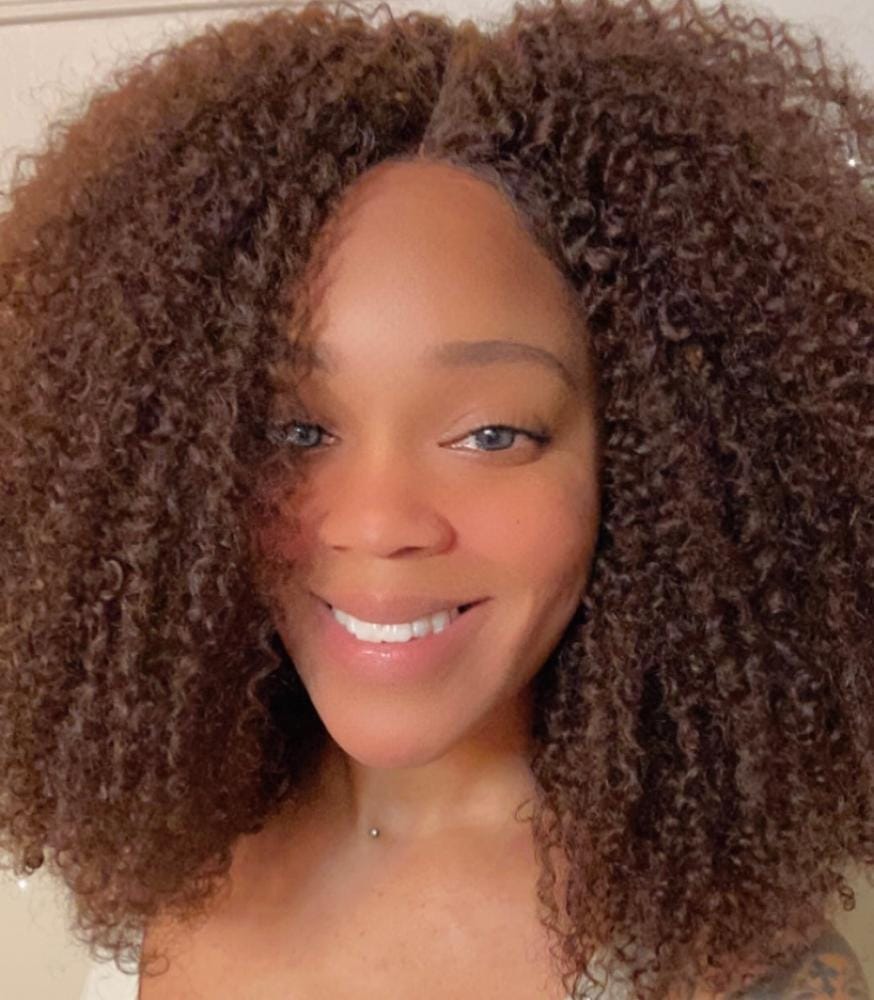 Customer photo review of Sensationnel Empress Curls Kinks & CO Textured Synthetic Lace Front Wig GAME CHANGER