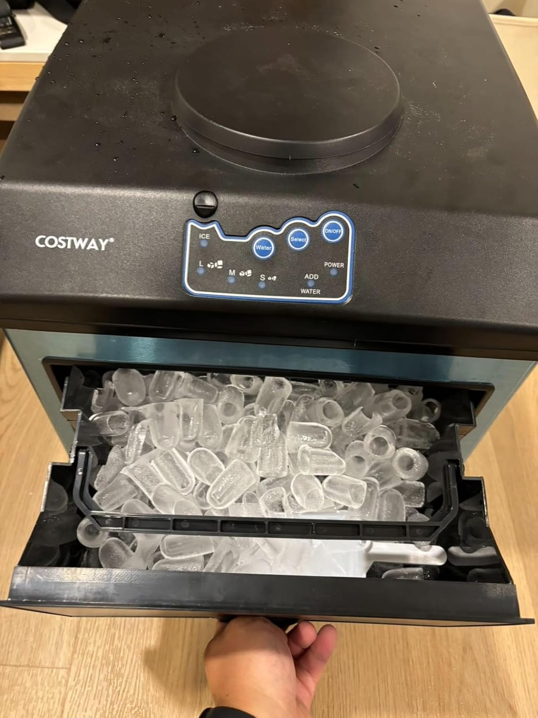 Customer photo review of 48LBS/24H 2-in-1 Stainless Steel Countertop Ice Maker Machine with Chilled Water Dispenser & 5LBS Ice Storage Basket