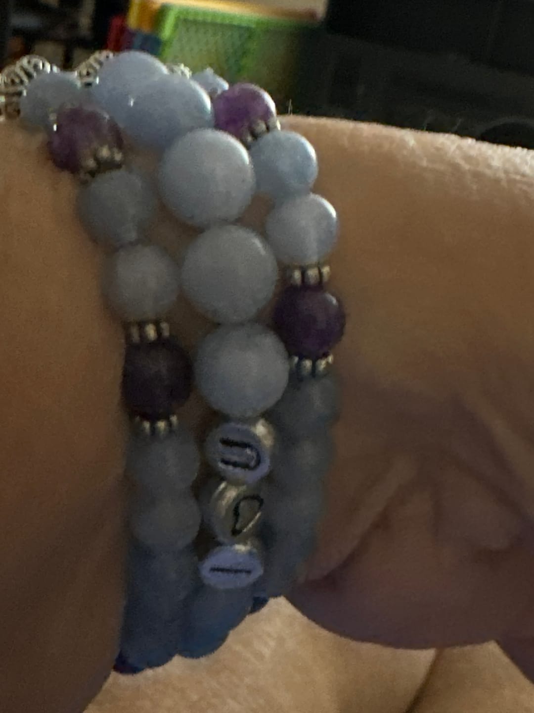 Customer photo review of Mosaic Amethyst Stretch Apple Watch Strap