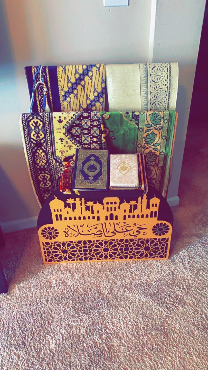 Customer photo review of Prayer Rug Holder - Wooden Prayer Mat Stand and Storage Ideas