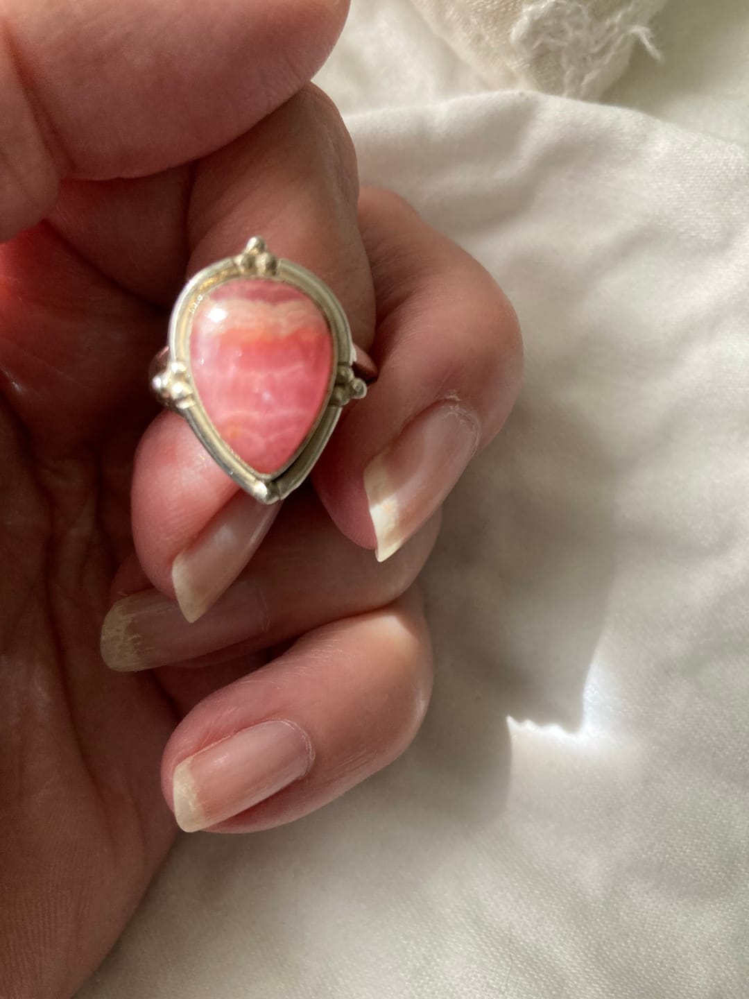 Customer photo review of Teardrop Rhodochrosite Ring Sterling Silver