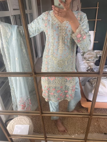 Customer photo review of Simrans Embroidered Organza Ice Green Outfit 904