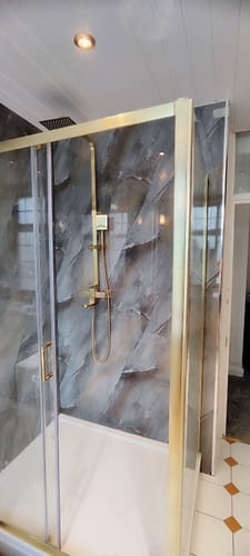 Customer photo review of ShowerWorx 1200 Sliding Shower Door - Brushed Brass