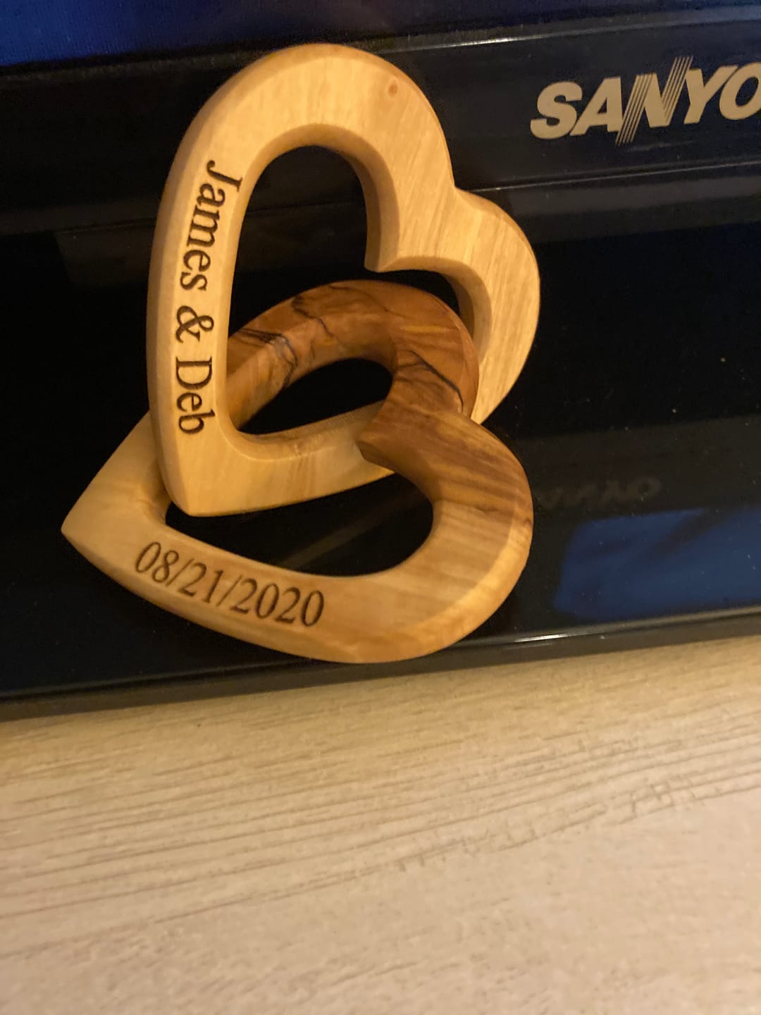 Customer photo review of Olive Wood Connected Hearts | A Great Gift on Valentine, Engagement and Wedding