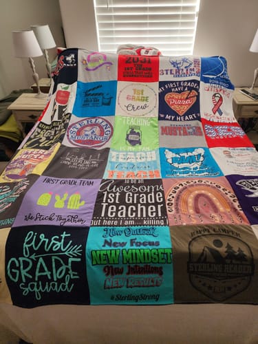 T-shirt quilt with education, teaching themes by Gabbi from GA