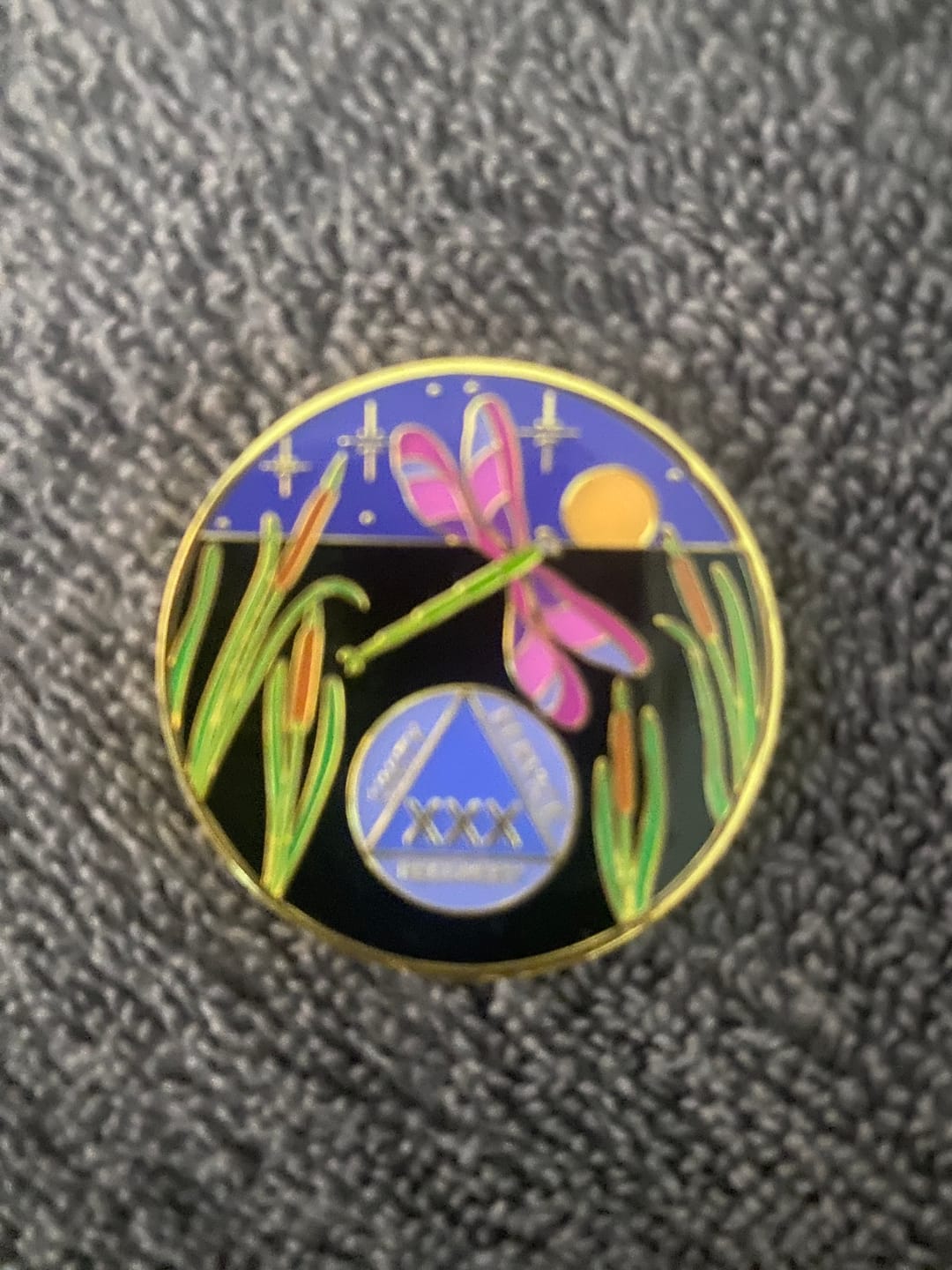 Customer photo review of Dragonfly 9th Step 30 Year Specialty AA Recovery Medallion - Tri-Plated Thirty Year Chip/Coin