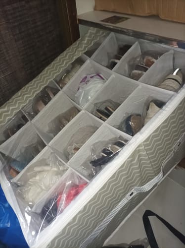 Customer photo review of Qoolish 16-Pair Shoe Storage Organizer - Clear, Foldable, Space-Saving Shoe Cubby with Bottom Support
