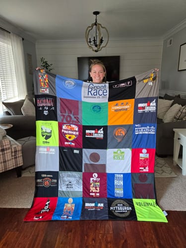 T-shirt quilt with triathlon, running themes by Bethany from PA