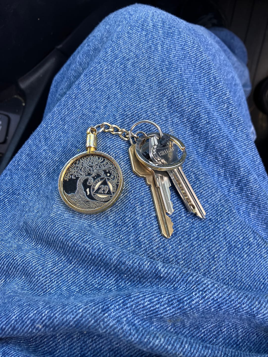 Customer photo review of 1 to 65 Year Sobriety Mint Twisted Tree of Life Gold Plated AA Recovery Medallion/Chip/Coin - Black
