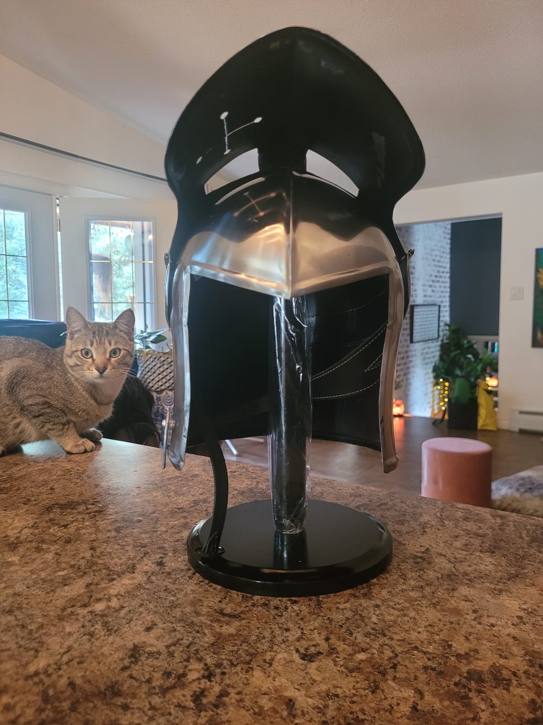 Customer photo review of Barbuta Helmet Knights Templar Crusader Helmet (Steel) - Free Wooden Stand