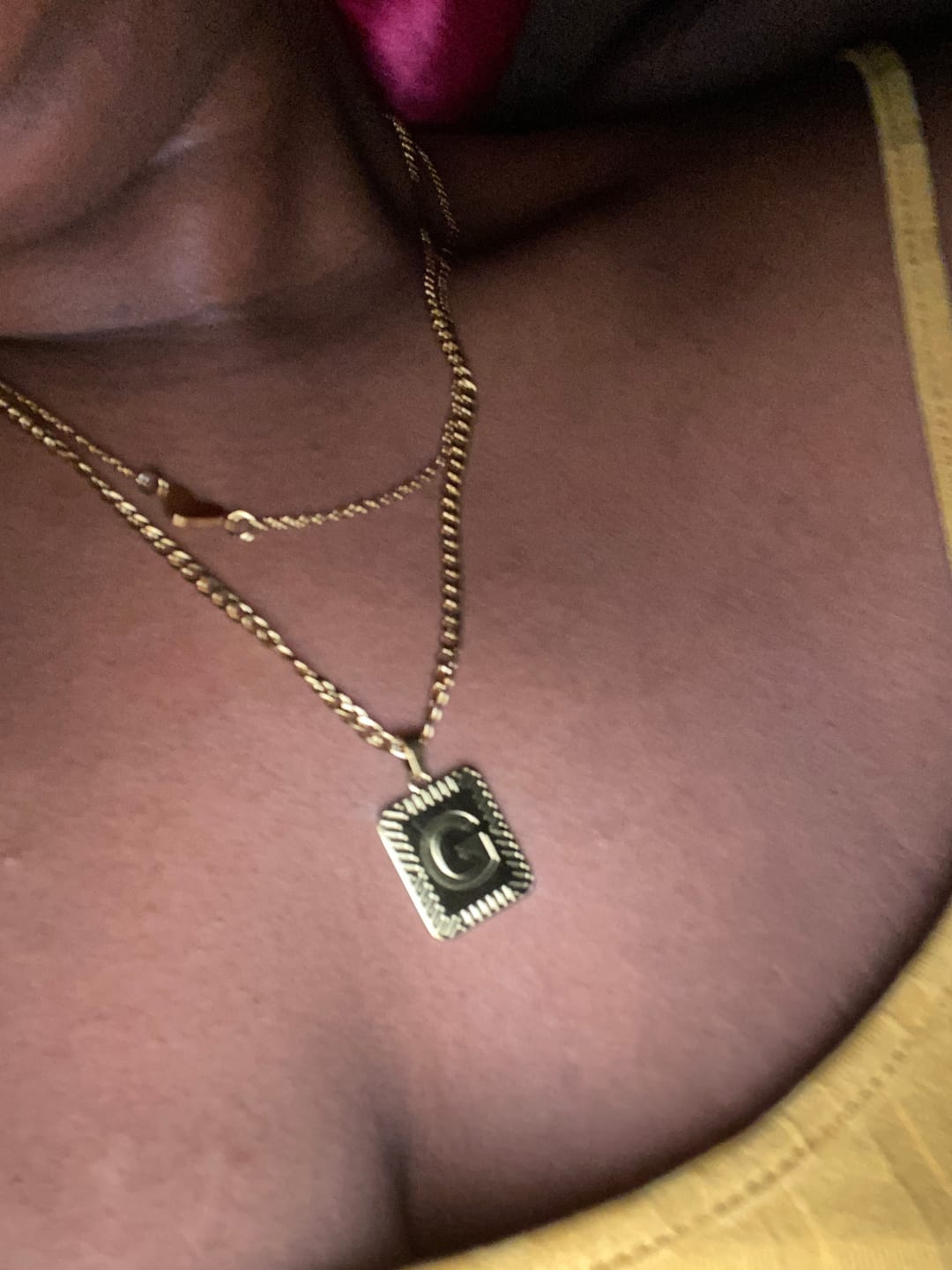 Customer photo review of Embossed Initial Necklace