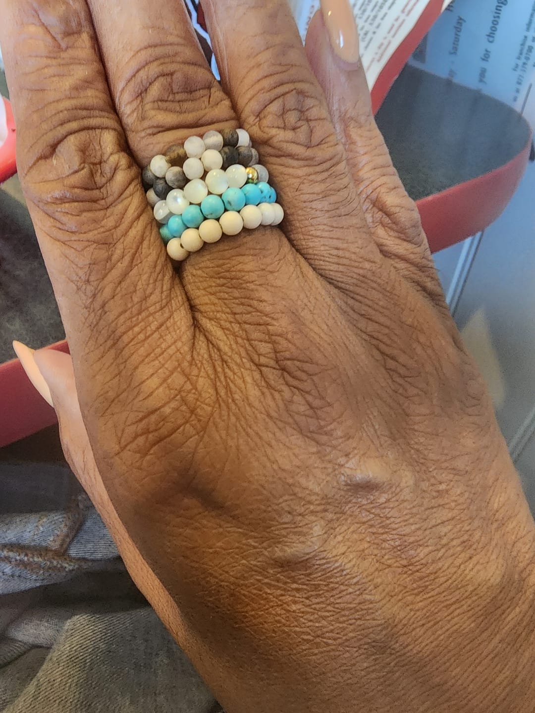 Customer photo review of EARTHSTONE STRETCH RING - MOTHER OF PEARL