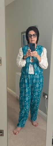 Customer photo review of Lowie Handwoven Teal Ikat Trouser