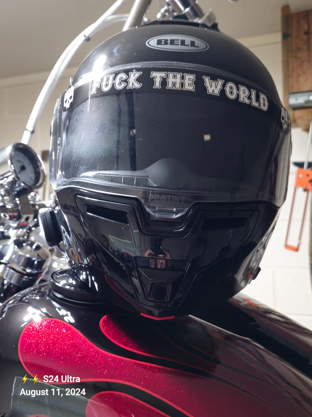 Customer photo review of FUCK THE WORLD HELMET VISOR