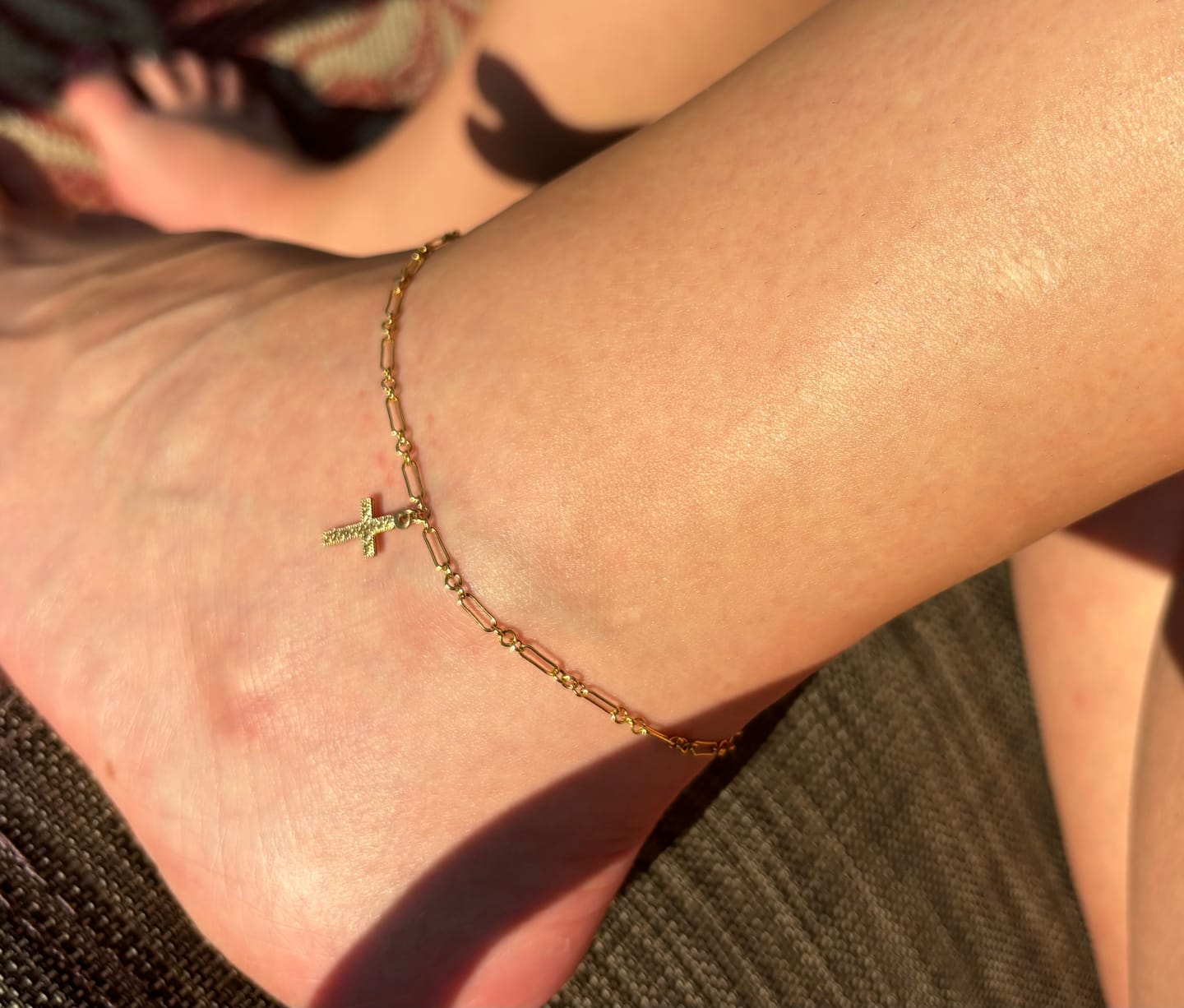 Customer photo review of 14k Gold Filled Cross Anklet