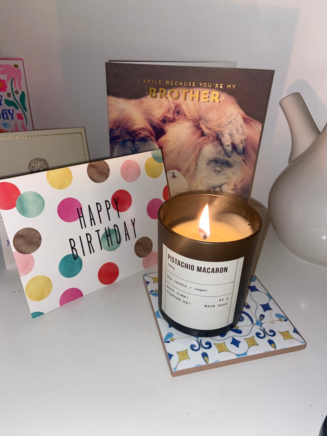 Customer photo review of Pistachio Macaron Candle