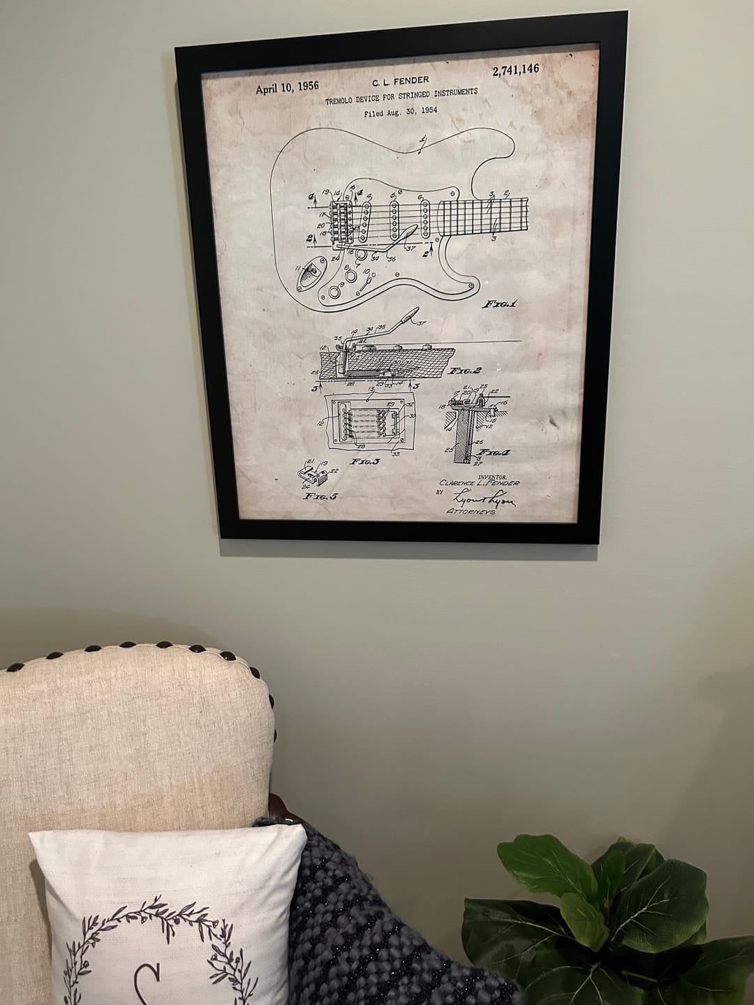 Customer photo review of Fender Stratocaster 1954 Guitar Patent Print
