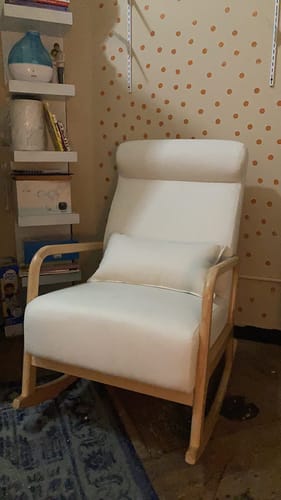 Customer photo review of Mid-Century Fabric Rocking Chair Ottoman Set with Pillow, Glider Rocker Chair for Living Room (Beige)