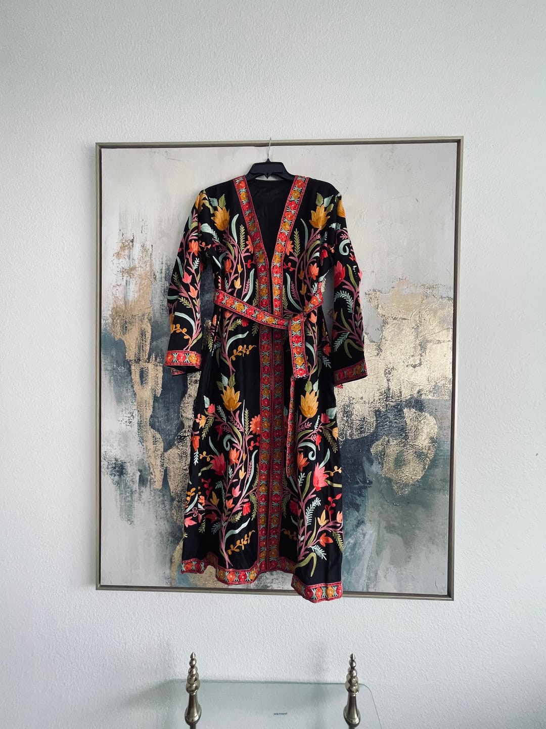 Customer photo review of Long Kashmiri Embroidery Robe with Floral Embroidery Belt | Kashmiri Kimono