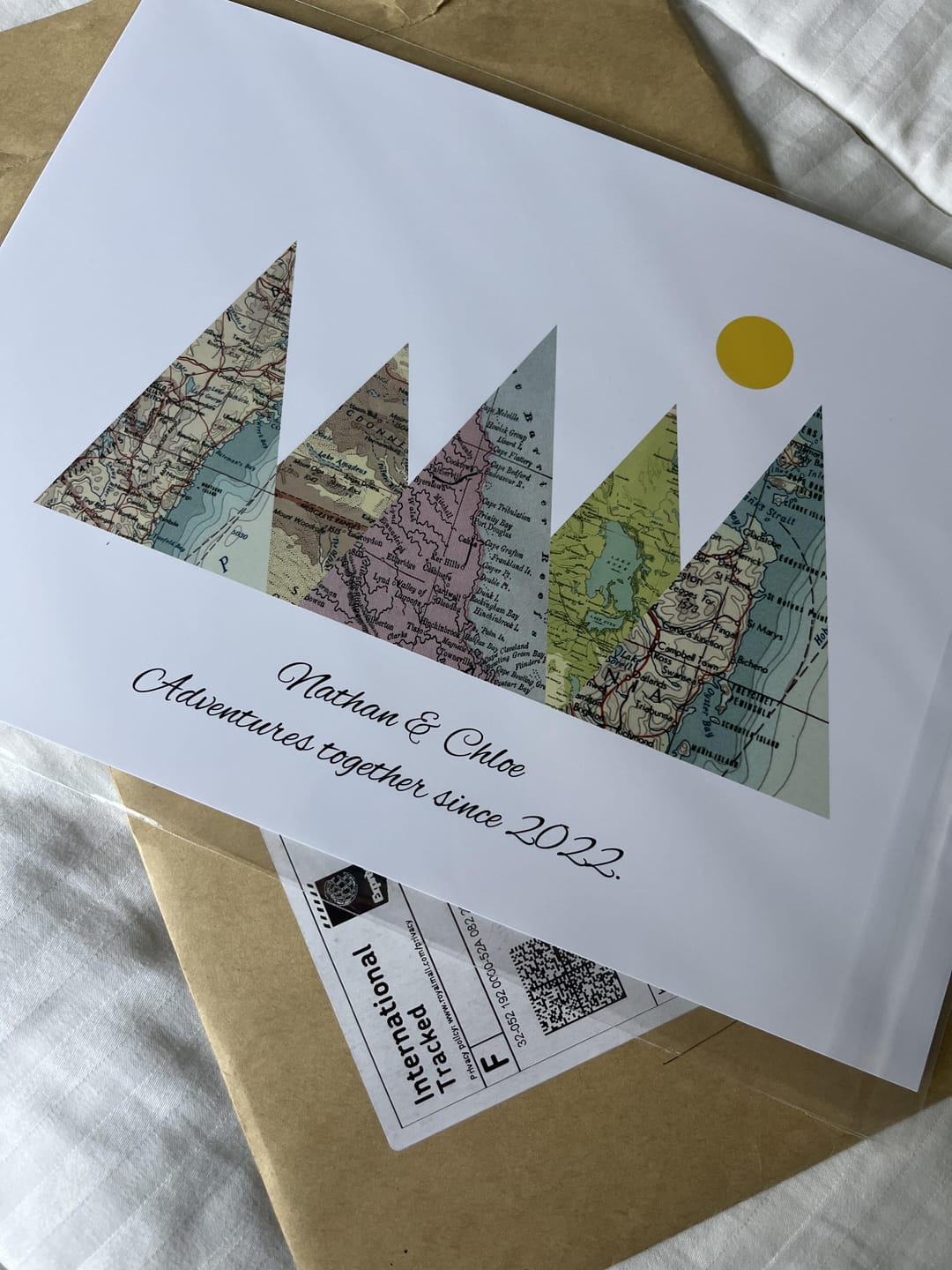 Customer photo review of Personalised Travel Map Mountain Print