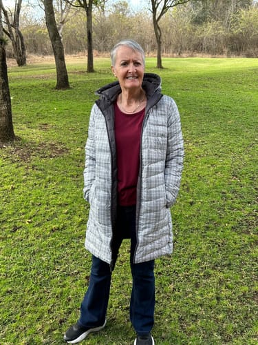 Customer photo review of Reversible Charcoal Check Duck Down Puffer Coat