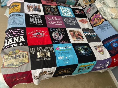 T-shirt quilt with nature, outdoor recreation themes by Sandra from NC