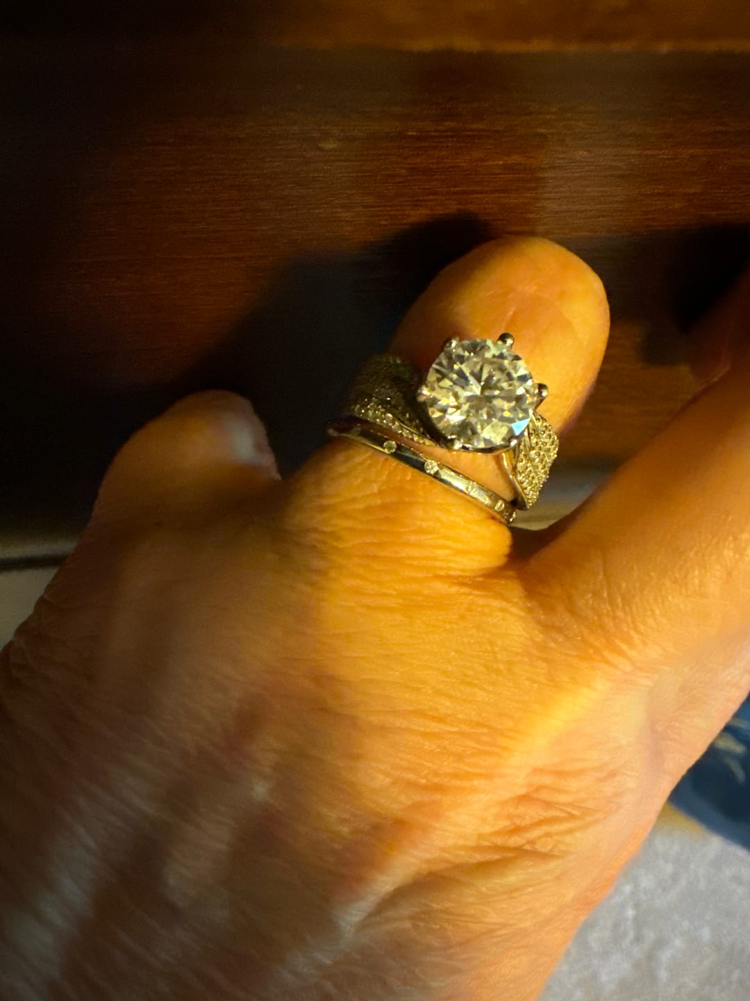 Customer photo review of Flush Set Moissanite Evenly Spaced Eternity Wedding Band