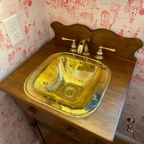 Customer photo review of Hammered Brass Sink, Square Drop-in Brass Bathroom Sink, Hammered Antique Brass Sink, Bathroom Brass sink, Aged Brass Sink