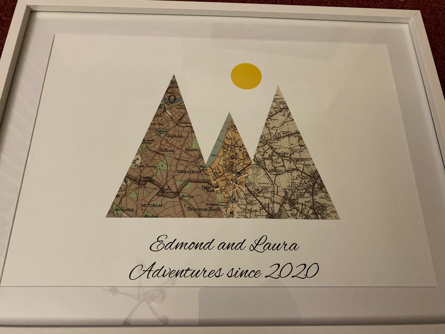 Customer photo review of Personalised Travel Map Mountain Print