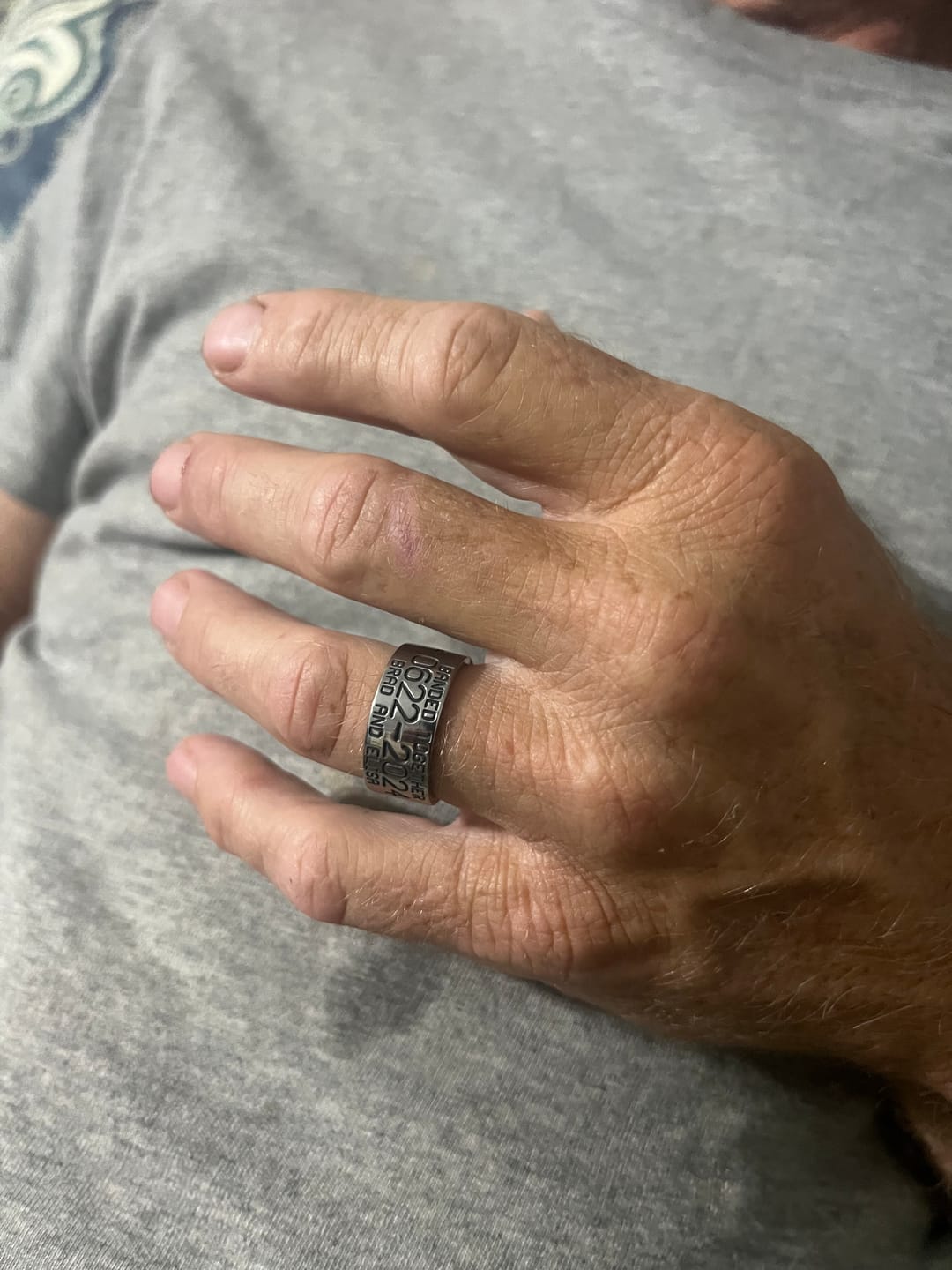 Customer photo review of Duck Band Wedding Ring with Laser Carved Ducks