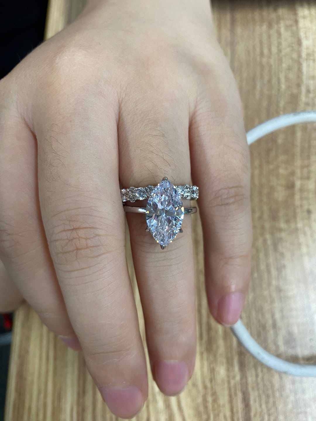 Customer photo review of S925 Special 3.0Ct Marquise Cut Wedding Set Bridal Rings With Wedding Band Travel Rings